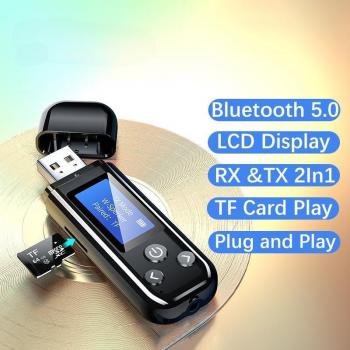 Bluetooth 5.0 LCD Audio Adapter 2-in-1 voor Hoofdtelefoon met USB en TF Kaart