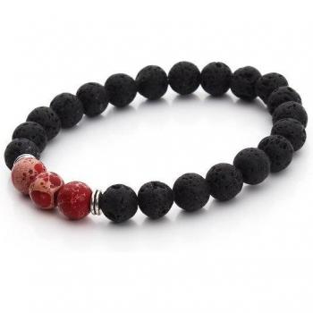 Elastic Thread Reiki Prayer Bracelet with 8mm Black Volcanic and Imperial Stones