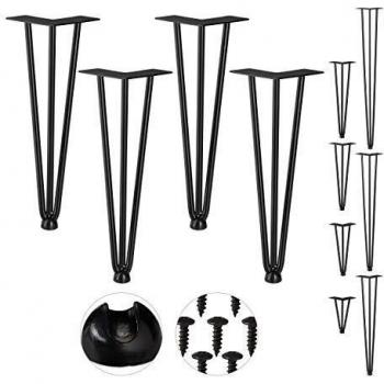 Gambe Sgabello a Forcella, Set da 4, 3 Aste, Metallo, Altezza 36 cm, Nero