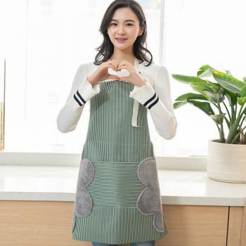 Wipeable Striped Cotton Apron with Pocket