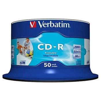 Verbatim 700‑MByte CD‑R Rohlinge 52 mm – breite Druckoberfläche – 50er-Spindel