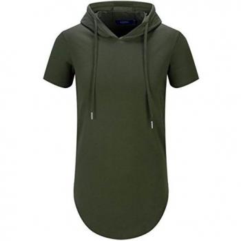 AIYINO Men's Hipster Hip Hop Short Sleeve Longline Pullover Hoodie