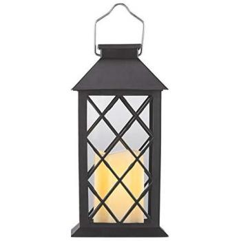 Lanterne de jardin solaire noire avec LED effet flamme