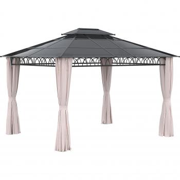 Escenario Outdoor: Pabellón OutSunny 84C-364V02KK – techo doble y cuatro cortinas