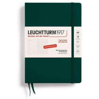 Leuchtturm1917 A5 2025 Weekly Calendar and Dotted Notebook, Forest Green