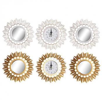 Reloj de Pared con Espejo DKD Home Decor Blanco/Dorado