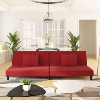 Sofá cama de dos plazas con 2 almohadas en terciopelo rojo