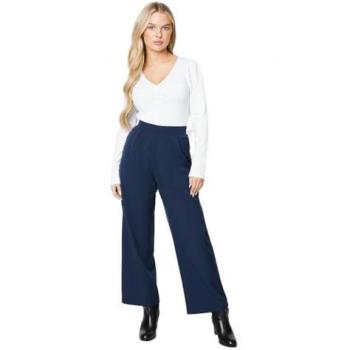 Petite Women's Navy Pull-On Wide Leg Trousers
