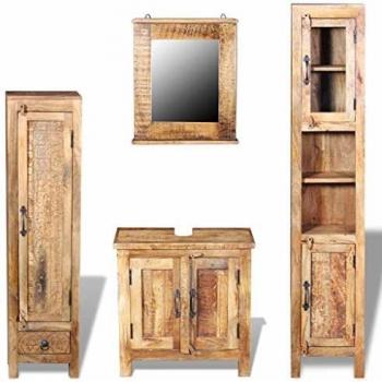 Vidaxl Vanity Unit with Mirror and 2 Side Cabinets, Made of Solid Mango Wood