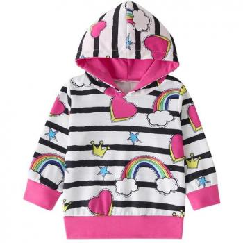 Sweat décontracté en coton à manches longues pour bébés, avec capuche et impression rayée arc-en-ciel