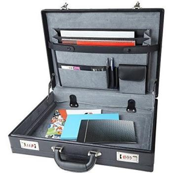 Expandable Black Falcon Leather Attaché for Laptops
