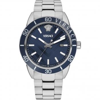 Versace Veyca0424: Reloj Masculino Gris Plateado, Dial Azul Profundo