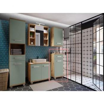 Forte Badezimmerschrank Veris – Eiche/Salbeifarbene Spanplatte