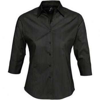 SOLS Women's 3/4 Sleeve Fitted Work Shirt (Black)