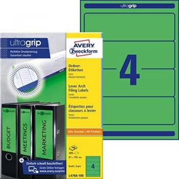 Avery Zweckform Green Binder Labels, 192 x 61 mm, Universal Printable, 100 Sheets (400 Labels)