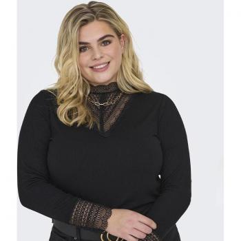 Blusa Alta Negra con Puños de Encaje y Mangas Rebotadas – CarmaKoma