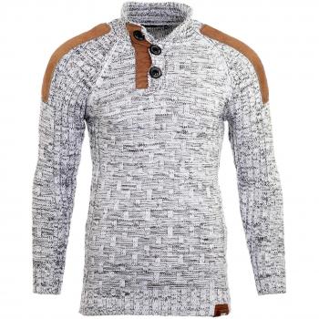 TZ-3570 Herren Winterpullover Grobstrick – weiß-grün Aufnäher