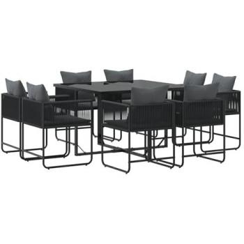 Giardino Set Pranzo 10 Unità con Cuscini Acciaio e Rattan