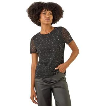 T-shirt Noir Brillant à Strass Roman