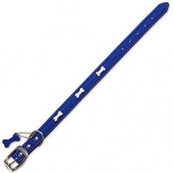 Collar para perros de piel con huesitos en color azul