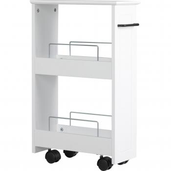 Carrellino Salvaspazio Multiuso in Legno con Ruote per Bagno e Cucina