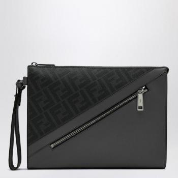 Fendi Men's Diagonal Pouch in Grey FF Canvas