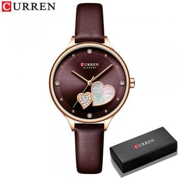 Glamourous CURREN Women’s Leather Quartz Watch with Crystal Embellishments