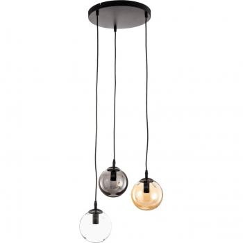 3-Bulb Round Glassy Pendant Light, Graphite/Amber/Clear