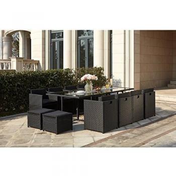 Set da giardino a incasso 12 posti in resina intrecciata nero/nero Miami