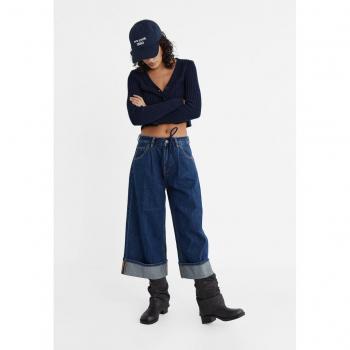 Stradivarius Culotte Jeans with Darts and Drawstring Blue Denim 10