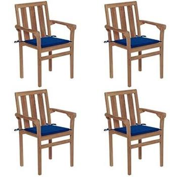 Meubles de patio empilables – Coussins inclus, pack 4, teck massif