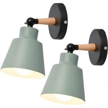 Lampade a Parete Dual: Moderno con Paralume Metallico e Legnoso, E27 – Verde Macaron