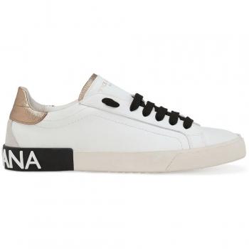 Dolce & Gabbana Women's Portofino Low Top Trainers, White, Black and Gold Tone, Size 5 UK
