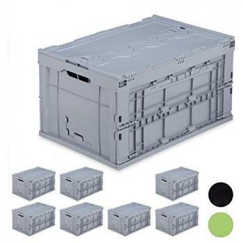 Set di Casse Pieghevoli, 8 pezzi, 60L, Dimensioni 32,5x58,5x39,5 cm, Grigio