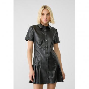 Stradivarius Vestito corto pieghe finta pelle Nero L