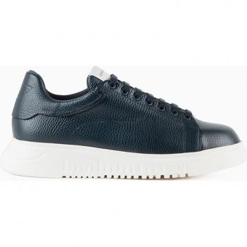 Emporio Armani Men's Blue Hammered Leather Sneakers Size 8 UK