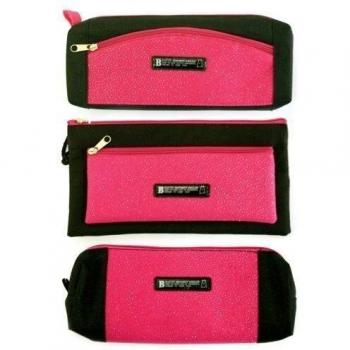 Assorted Shaped Glitter Pencil Case by Just Stationery – Pink/Black (Single)