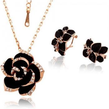 Rose Gold Bridal Jewelry Set with Enamel Flower