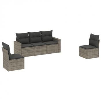 VidaXL Set de muebles de jardín 5 pzas y cojines ratán sintético Gris