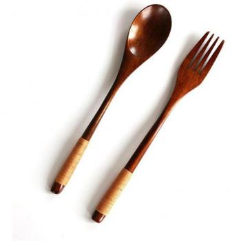 Cuchara de Sopa de Bambú con Tenedor