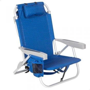 Silla de Playa Plegable XXL Aktive, 5 Posiciones, Cojín Acolchado, Bolsa Térmica, Azul, Soporta 110 kg, Tejido Poliéster