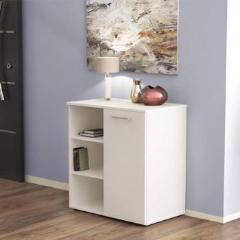Mobiletto ingresso moderno Mark con 1 anta e 3 mensole in Rovere chiaro e Antracite