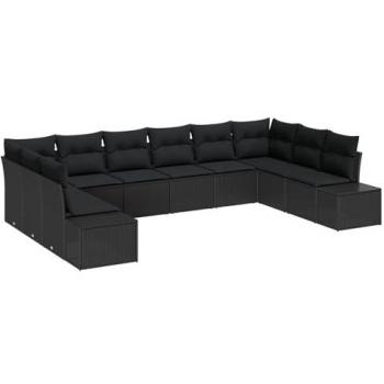 Sofá de exterior 10 pcs ratán sintético negro