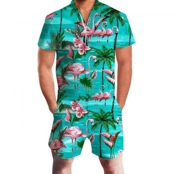 Kurzschlanker Hawaiian‑Jumpsuit für Männer – 3D Druck Design