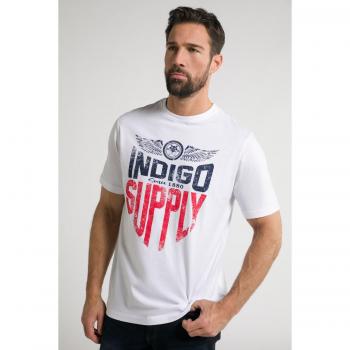 Indigo Supply Print Tee for Men, Plus Size 6XL, White, Cotton, JP1880