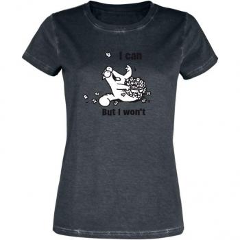 Schwarzes T-Shirt (S) von Simon’s Cat – „I Can – But I Won’t“ für Mädchen