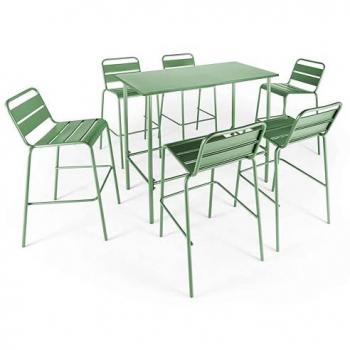 Set da giardino con tavolo alto e 6 sedie in metallo verde cactus