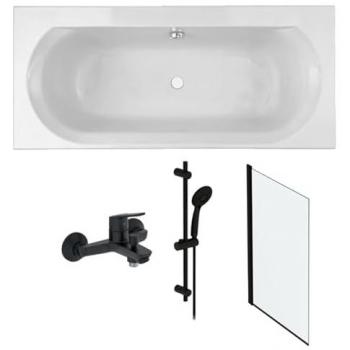 Pack Completo: Bañera Recta 180x80 Elise + Accesorios Negros Mate