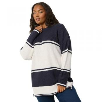 Women's Navy Striped Knitted Top (Size 14–16)