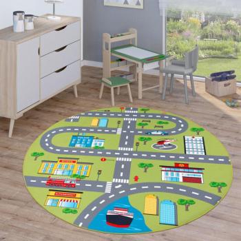 Tapis circulaire pour salle de jeux enfantine, vert, 160 cm – Paco Home